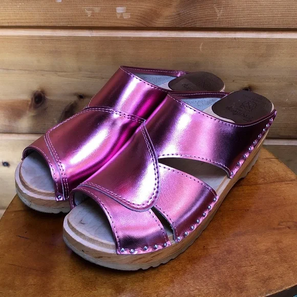 Troentorp of Sweden Mariah Metallic Hot Pink Clog Sandal Leather 8-8.5 38 - Picture 1 of 16